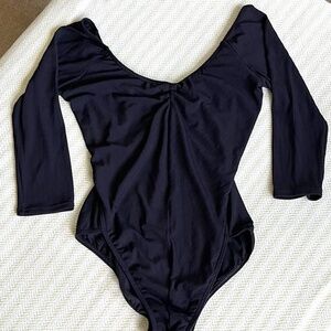 Capezio ABT logo  leotard 3/4 sleeve scoop neckline size Large